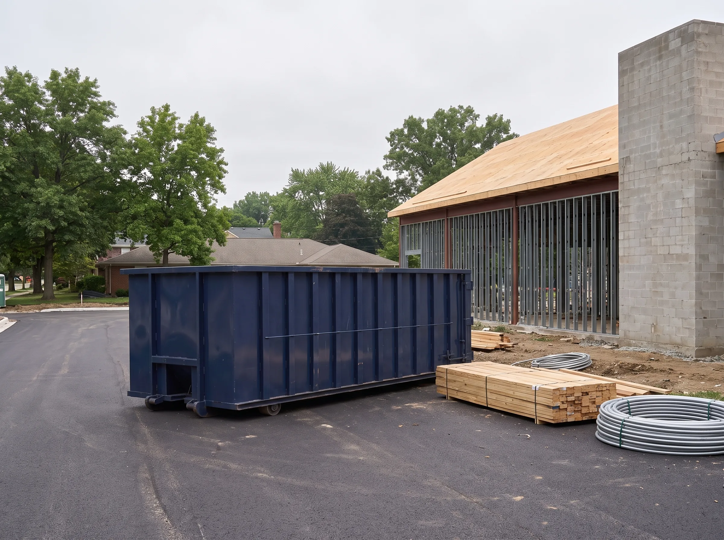 Roll-off dumpster being loaded in Bellevue, WI